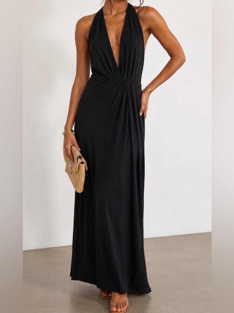 WHBM Black Halter Sleek Maxi Dress Size 6